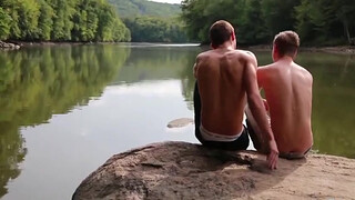 Чувак делает минет другу на свежем воздухе